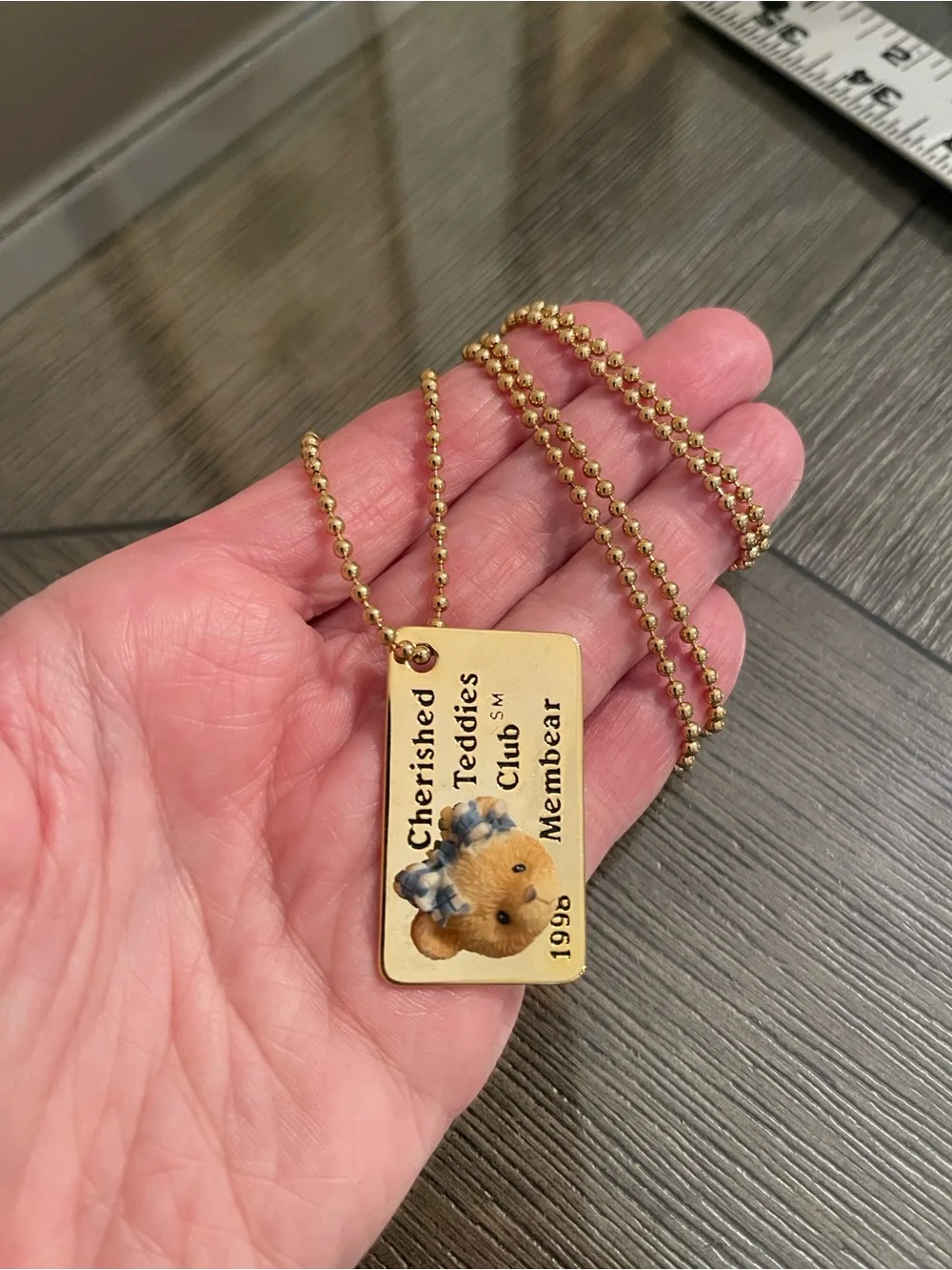1998 Cherished Teddies Club Membear Ball Chain with Tag Necklace